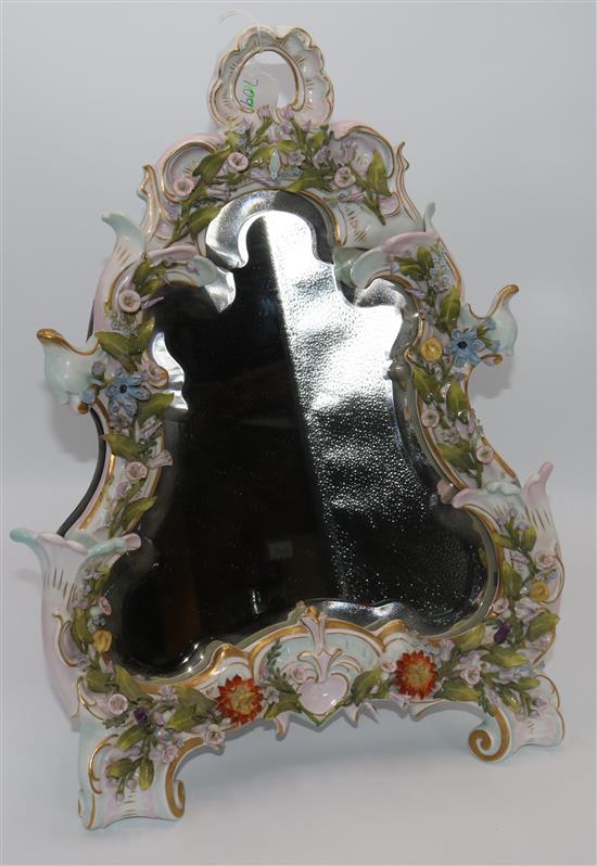 German flower encrusted porcelain easel mirror